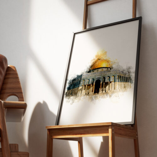Hayyart Soyut Sanat, Kudüs, Kubbetüs Sahra Ahşap Çerçeveli Tekli Minimalist İslami Tablo - Görsel 4