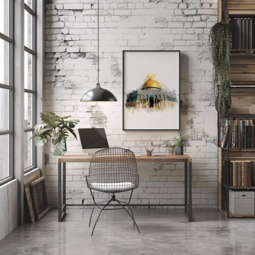 Hayyart Soyut Sanat, Kudüs, Kubbetüs Sahra Ahşap Çerçeveli Tekli Minimalist İslami Tablo - Görsel 10