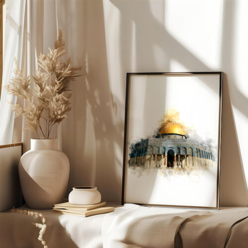 Hayyart Soyut Sanat, Kudüs, Kubbetüs Sahra Ahşap Çerçeveli Tekli Minimalist İslami Tablo - Görsel 6
