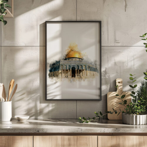 Hayyart Soyut Sanat, Kudüs, Kubbetüs Sahra Ahşap Çerçeveli Tekli Minimalist İslami Tablo - Görsel 7