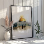 Hayyart Soyut Sanat, Kudüs, Kubbetüs Sahra Ahşap Çerçeveli Tekli Minimalist İslami Tablo - Görsel 8