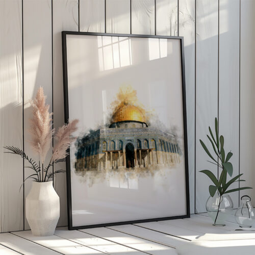 Hayyart Soyut Sanat, Kudüs, Kubbetüs Sahra Ahşap Çerçeveli Tekli Minimalist İslami Tablo - Görsel 8