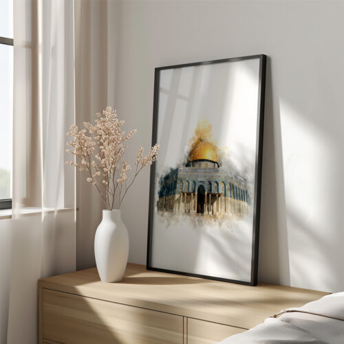 Hayyart Soyut Sanat, Kudüs, Kubbetüs Sahra Ahşap Çerçeveli Tekli Minimalist İslami Tablo - Görsel 9