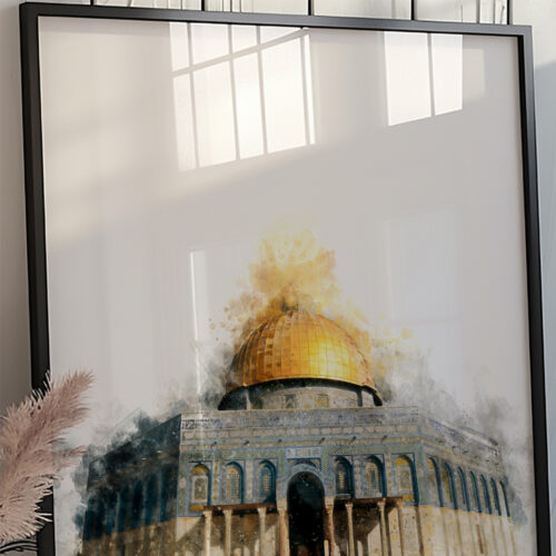 Hayyart Soyut Sanat, Kudüs, Kubbetüs Sahra Ahşap Çerçeveli Tekli Minimalist İslami Tablo - Görsel 3