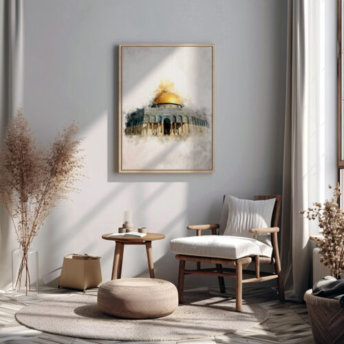 Hayyart Soyut Sanat, Kudüs, Kubbetüs Sahra Ahşap Çerçeveli Tekli Minimalist İslami Tablo - Görsel 18