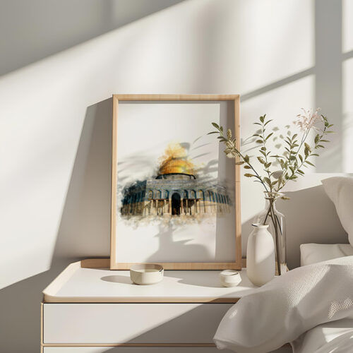 Hayyart Soyut Sanat, Kudüs, Kubbetüs Sahra Ahşap Çerçeveli Tekli Minimalist İslami Tablo - Görsel 19