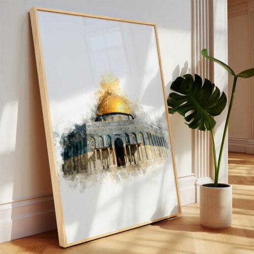 Hayyart Soyut Sanat, Kudüs, Kubbetüs Sahra Ahşap Çerçeveli Tekli Minimalist İslami Tablo - Görsel 16