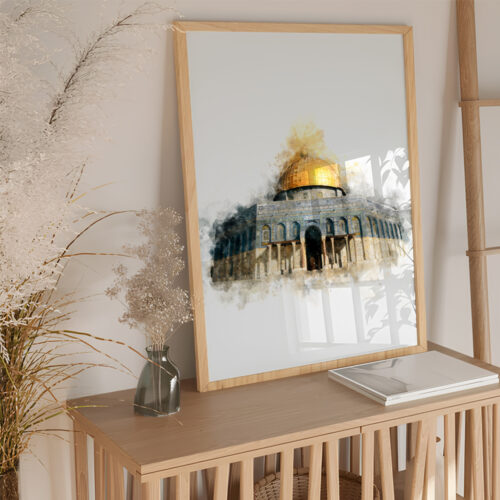 Hayyart Soyut Sanat, Kudüs, Kubbetüs Sahra Ahşap Çerçeveli Tekli Minimalist İslami Tablo - Görsel 17