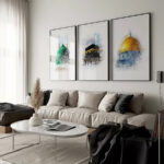 Hayyart Aksa, Kabe, Mescidi Nebevi Ahşap Çerçeveli Minimalist 3'lü İslami Tablo Set - Görsel 2