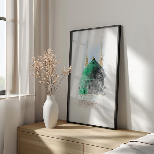 Hayyart Aksa, Kabe, Mescidi Nebevi Ahşap Çerçeveli Minimalist 3'lü İslami Tablo Set - Görsel 7