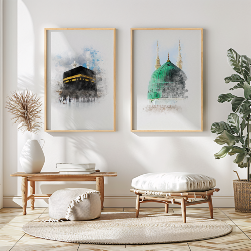 Hayyart Aksa, Kabe, Mescidi Nebevi Ahşap Çerçeveli Minimalist 3'lü İslami Tablo Set - Görsel 20