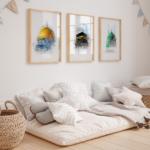 Hayyart Aksa, Kabe, Mescidi Nebevi Ahşap Çerçeveli Minimalist 3'lü İslami Tablo Set - Görsel 15