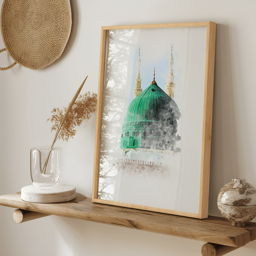 Hayyart Aksa, Kabe, Mescidi Nebevi Ahşap Çerçeveli Minimalist 3'lü İslami Tablo Set - Görsel 19
