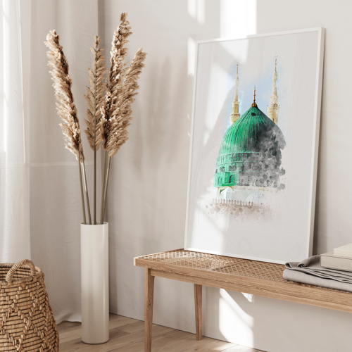 Hayyart Aksa, Kabe, Mescidi Nebevi Ahşap Çerçeveli Minimalist 3'lü İslami Tablo Set - Görsel 13