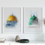 Hayyart Aksa, Kabe, Mescidi Nebevi Ahşap Çerçeveli Minimalist 3'lü İslami Tablo Set - Görsel 12
