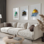 Hayyart Aksa, Kabe, Mescidi Nebevi Ahşap Çerçeveli Minimalist 3'lü İslami Tablo Set - Görsel 9