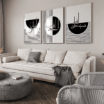 Hayyart Zikir Abstract Ahşap Çerçeveli Minimalist 3'lü İslami Tablo Set - Siyah - Görsel 14